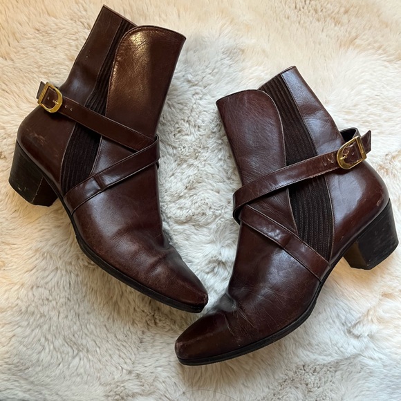 Salvatore Ferragamo Shoes - Salvatore Ferragamo Brown Ankle Boots with Gold Buckle